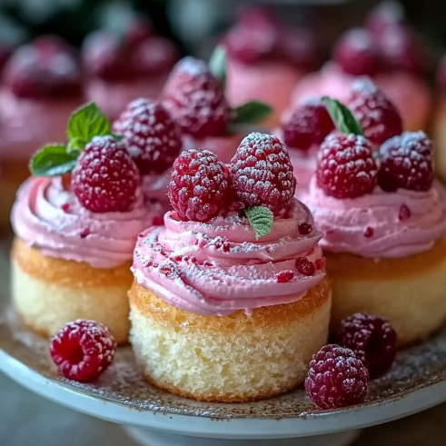 Mini Vanilla Cakes with Raspberry Buttercream