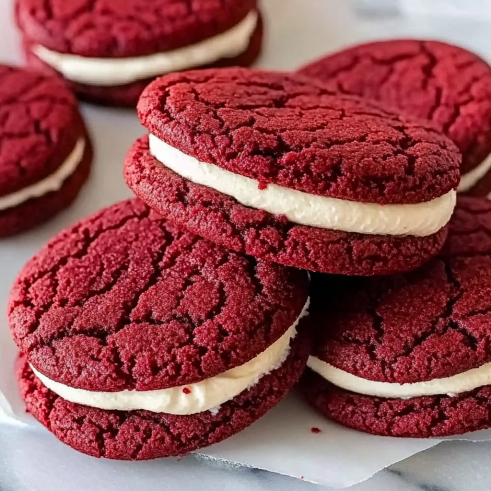Red Velvet Sandwich Cookies with Cream Cheese Filling