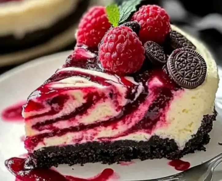 Raspberry Swirl Cheesecake with Oreo Crust