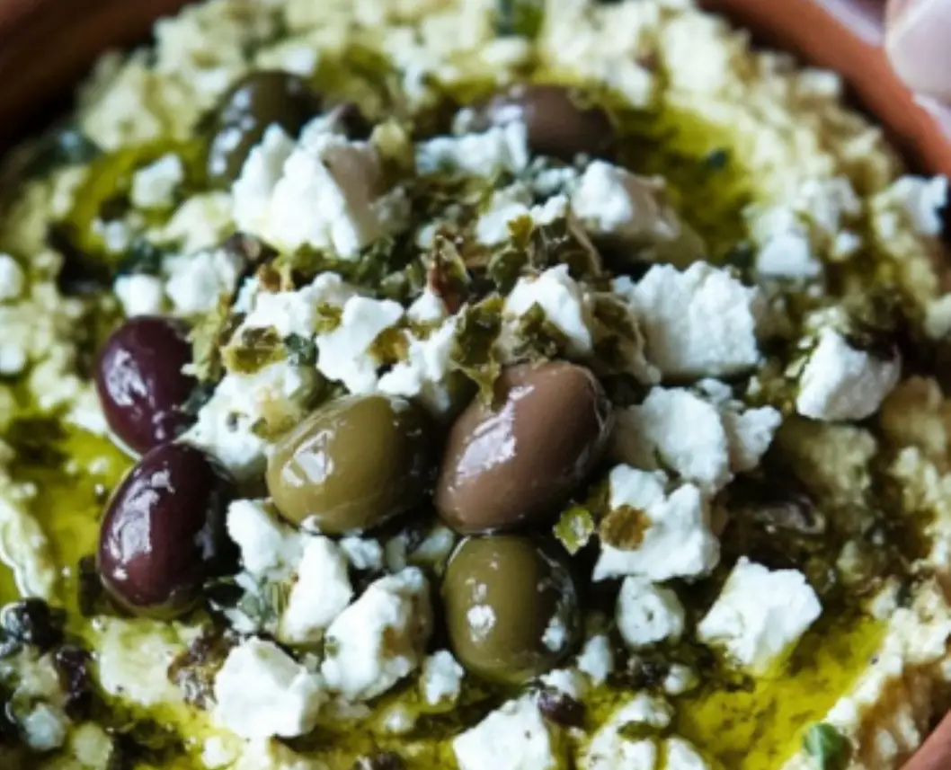 Mediterranean Hummus with Feta and Olives