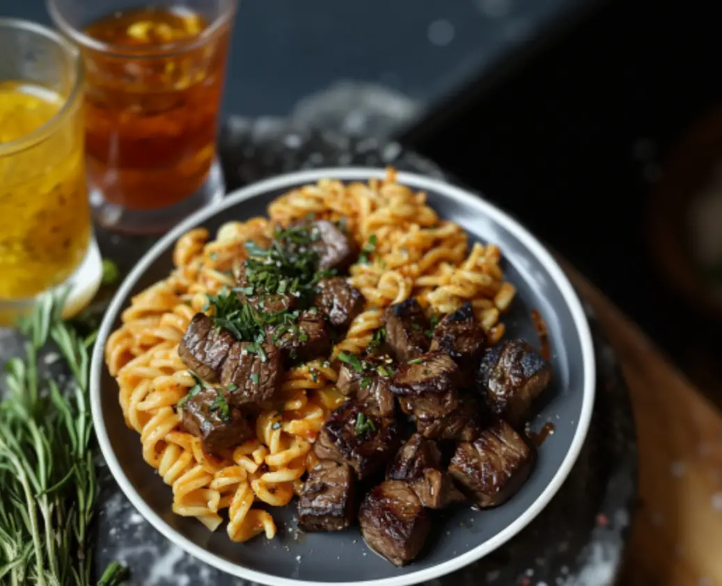 Steak Bites with Pasta