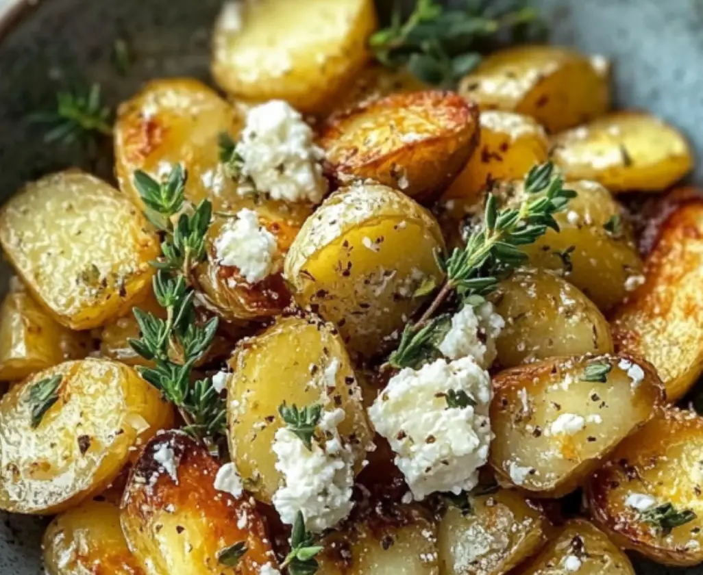 Crispy Herb-Roasted Baby Potatoes with Feta
