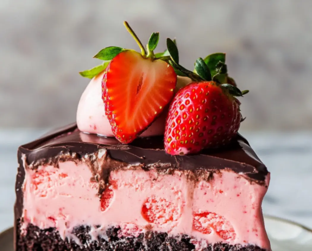 Strawberry Ice Cream Cake with Chocolate Ganache