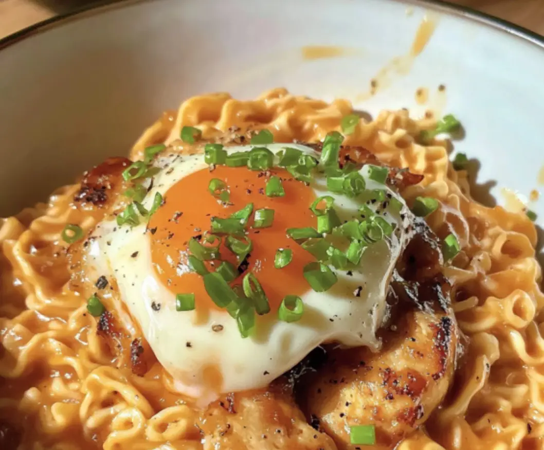 Creamy Spicy Ramen with Grilled Chicken and Egg