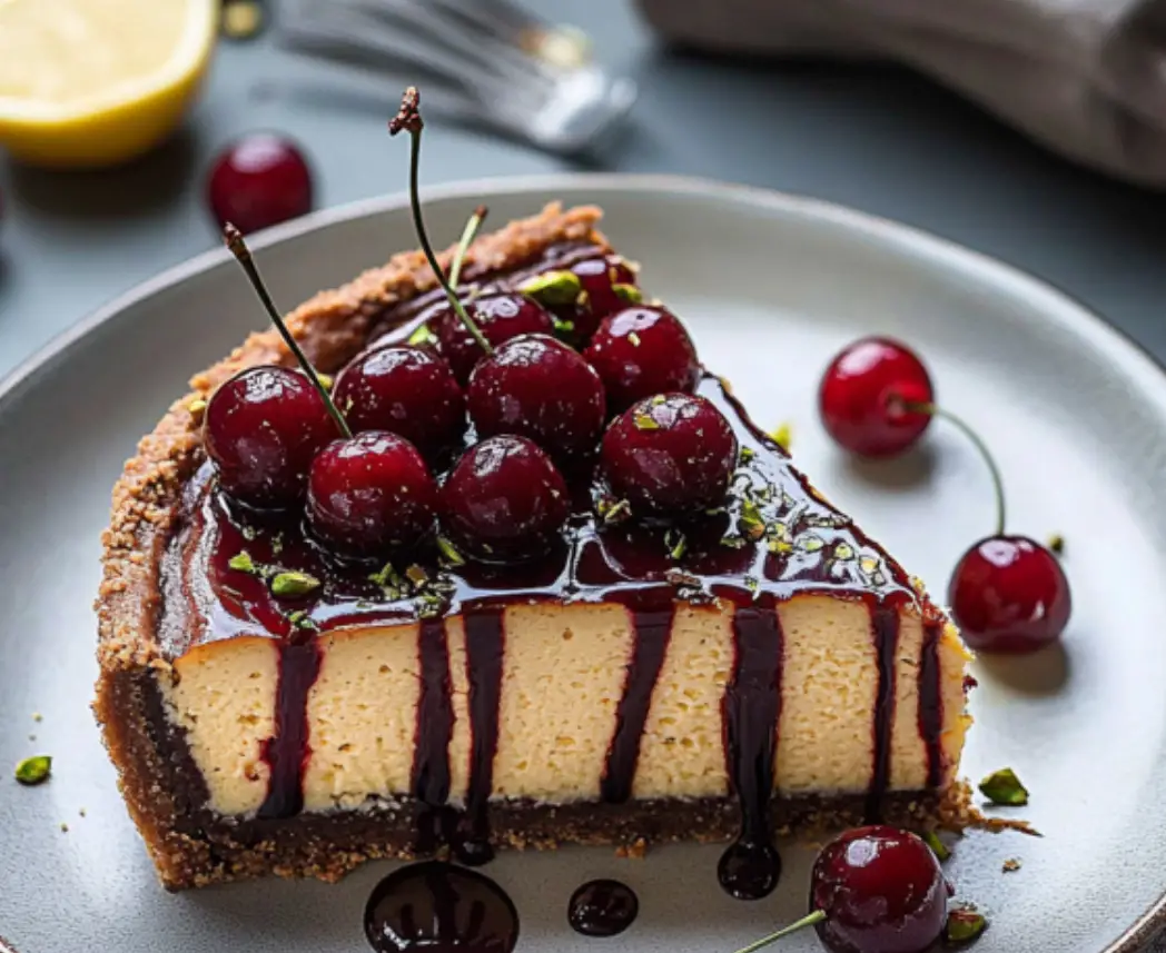 Luscious Lemon-Lime Cherry Pistachio Cheesecake
