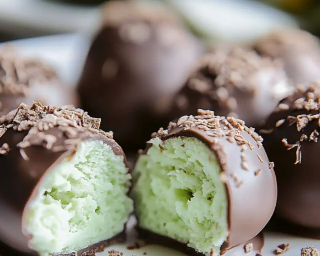 Mint Chocolate Truffles with Shaved Chocolate Topping