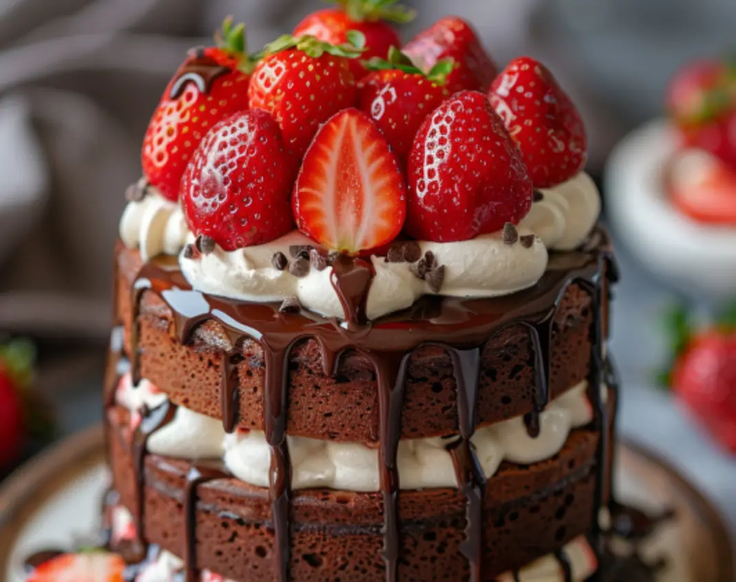 Strawberry Chocolate Layer Cake with Whipped Cream