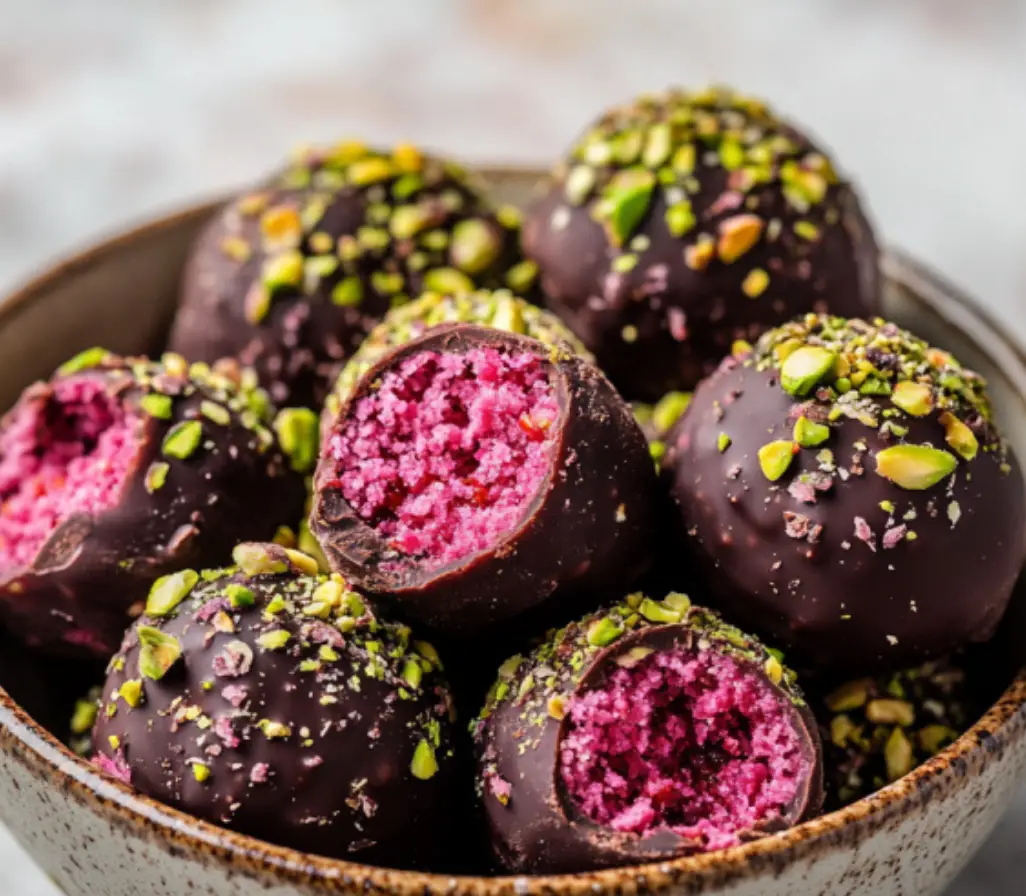 Dark Chocolate Pistachio Raspberry Truffles