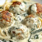 Creamy Chicken Meatballs with Spinach Alfredo Sauce