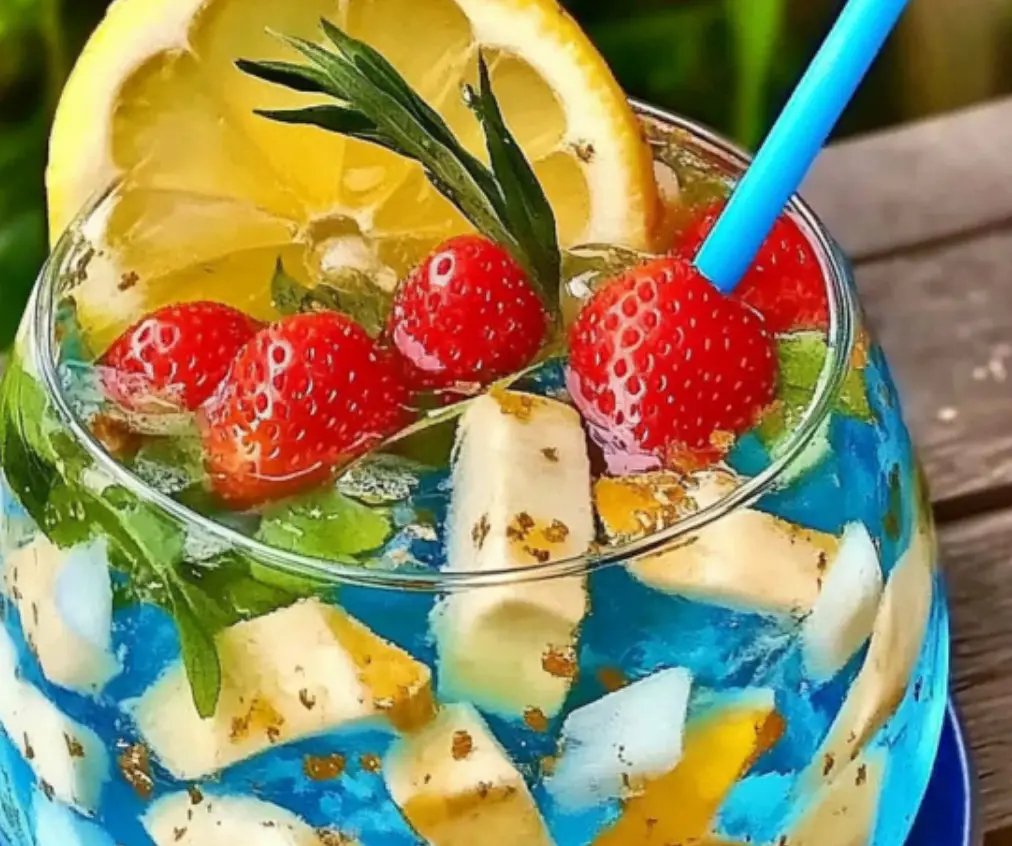 Bright Blue Drink with Fruits & Lemon