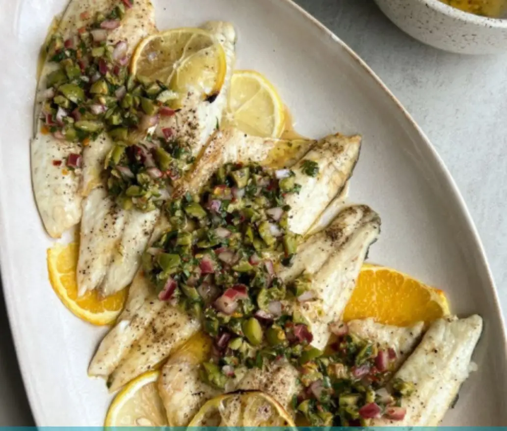 Pan-Seared Sea Bass with Olive and Herb Salsa