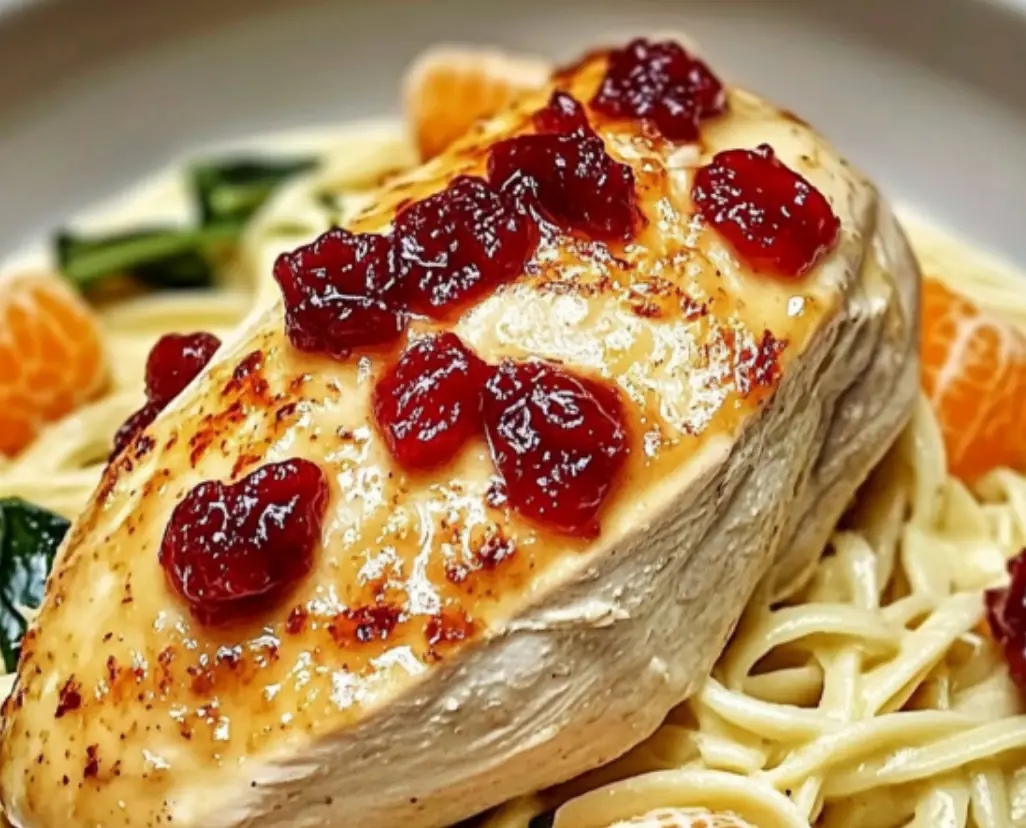 Cranberry Chicken over Creamy Pasta