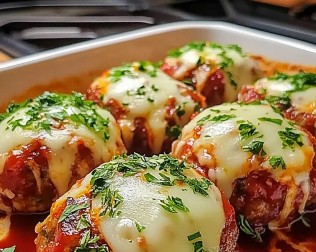 Baked Mozzarella Stuffed Meatballs
