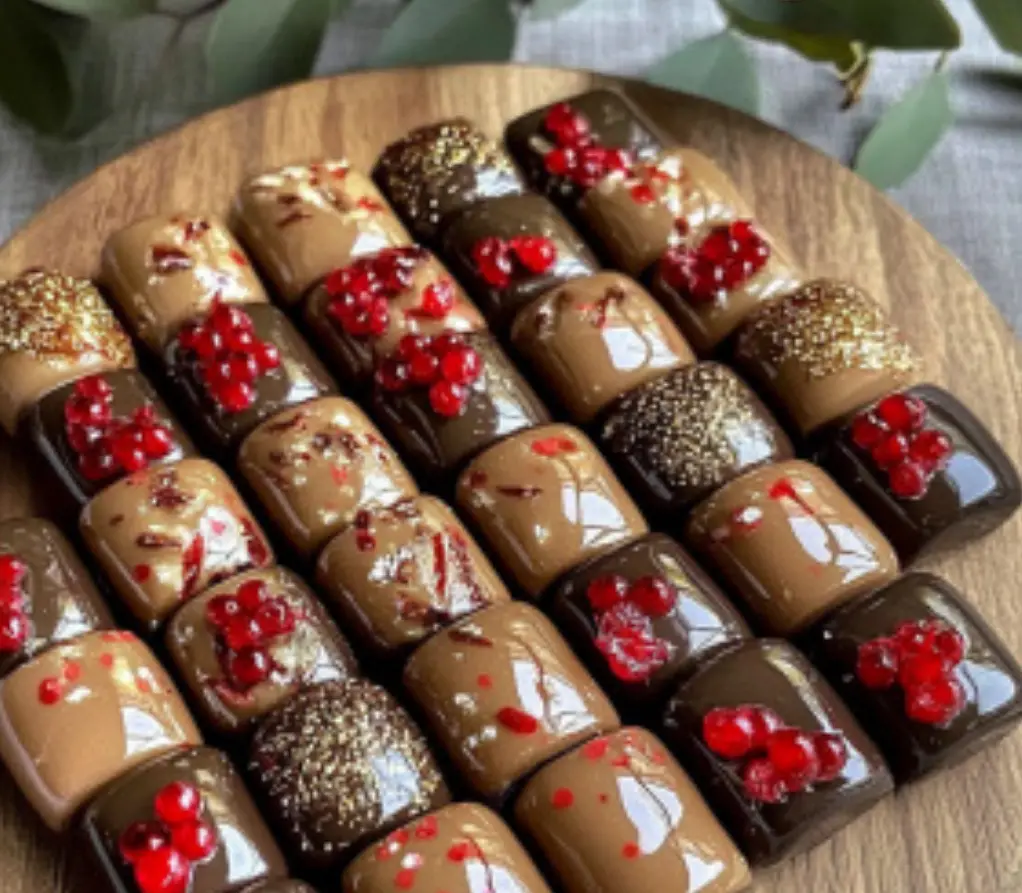 Assorted Gourmet Chocolate Bonbons with Red Berry Garnish