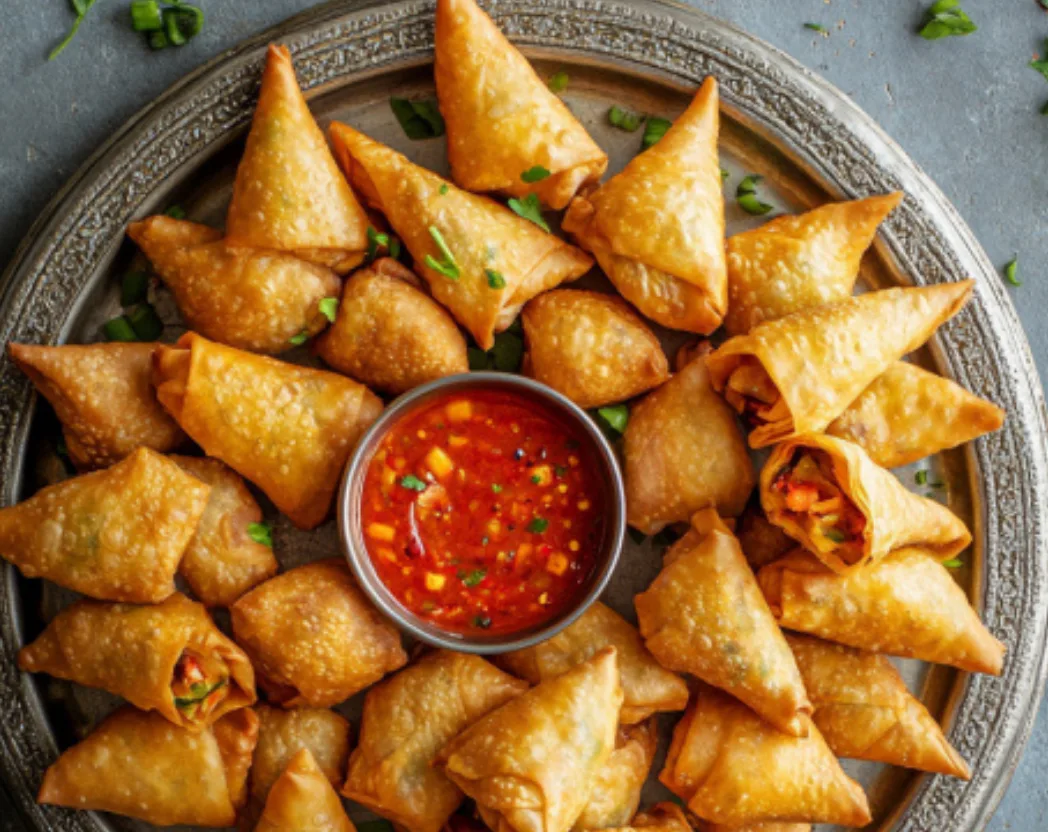 Crispy Vegetable Samosas with Sweet Chili Dip