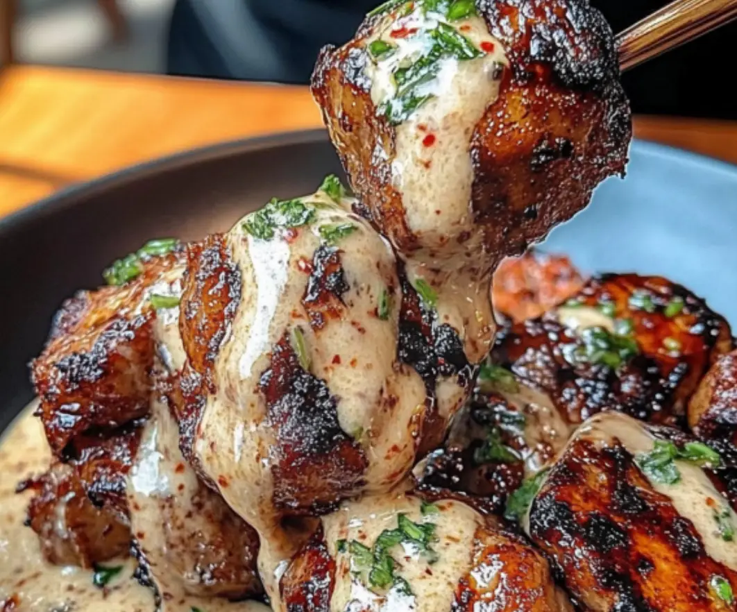 Grilled Chicken Skewers with Herbed Rice and Yogurt Sauce