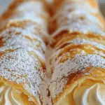 Vanilla Cream Horns with Powdered Sugar 3 Vanilla Cream Horns with Powdered Sugar