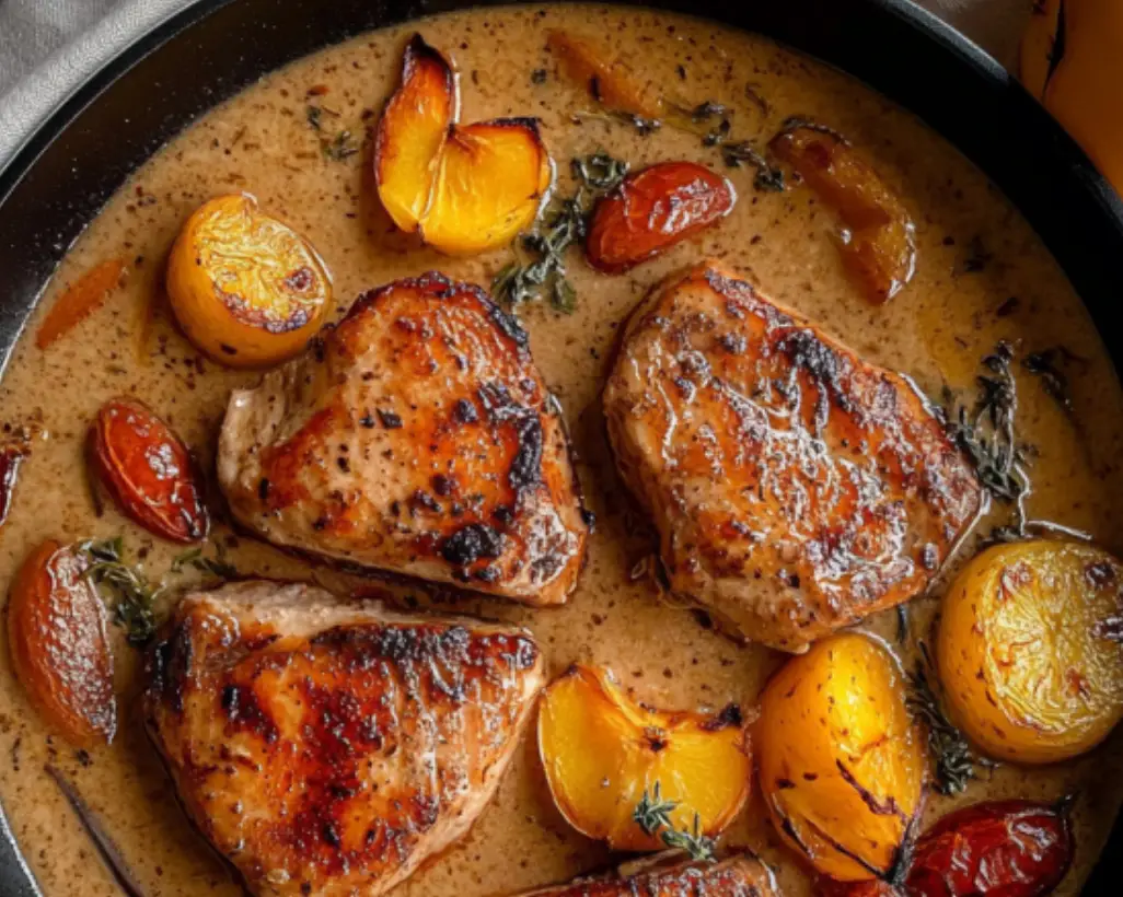Peach and Thyme BEEF Chops Skillet
