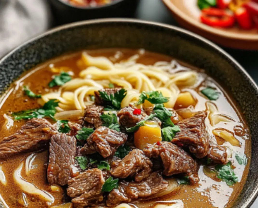 Delicious Satay Beef Noodle Soup