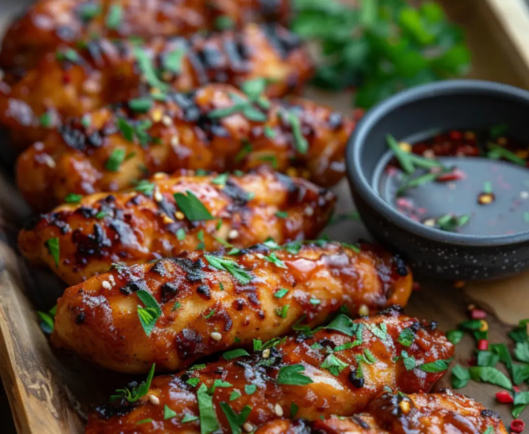 Sticky Grilled Chicken Tenders with Honey Garlic Sauce