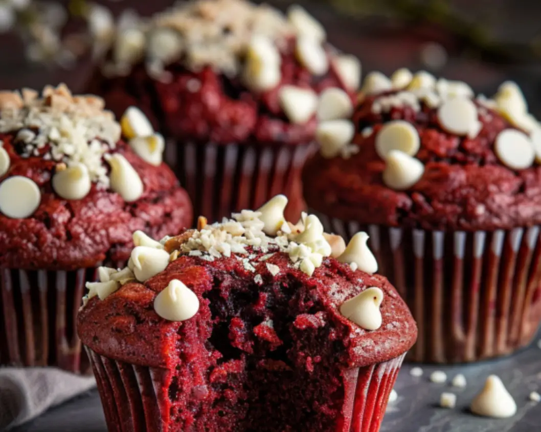 Red Velvet Muffins with White Chocolate Chips
