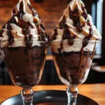 Layered Chocolate Brownie Parfait with Whipped Cream and Fudge Sauce 3 Layered Chocolate Brownie Parfait with Whipped Cream and Fudge Sauce