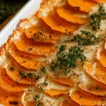 Sweet Potato Gratin in White Ceramic