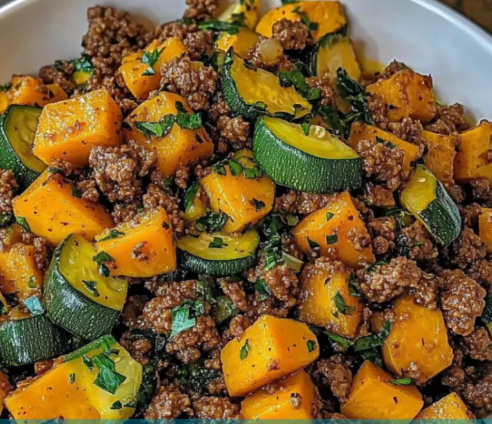 Ground Beef, Zucchini & Butternut Squash Skillet