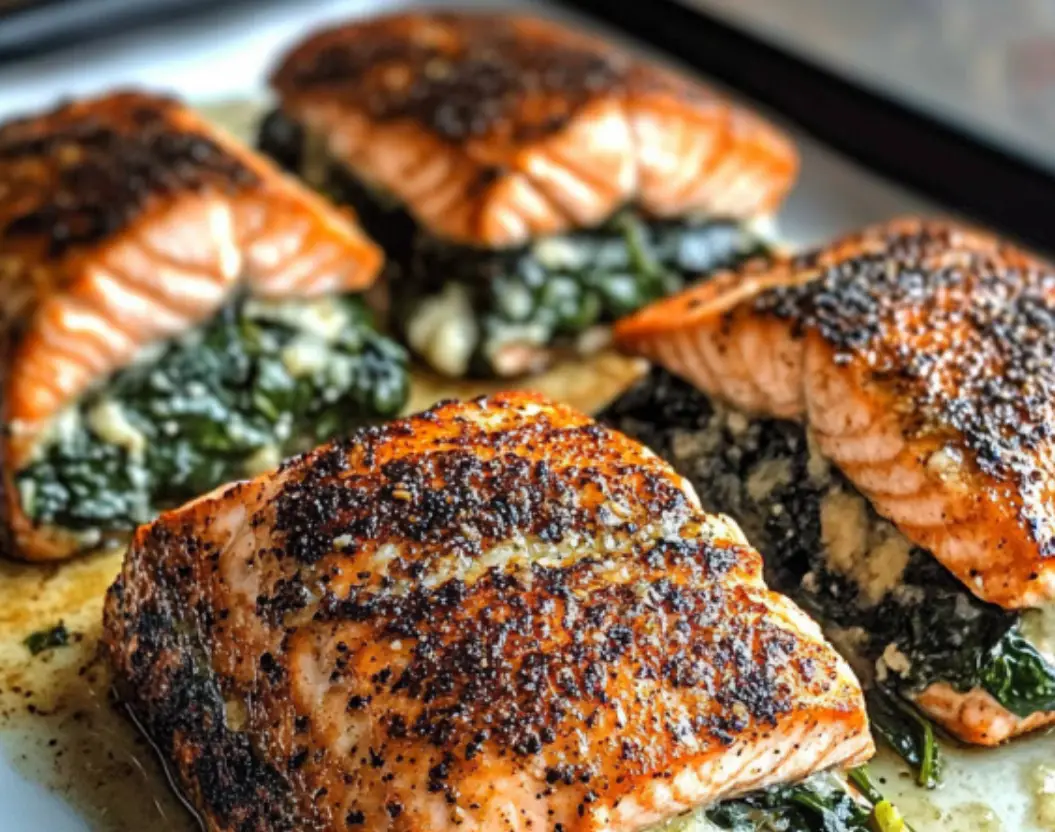 Blackened Salmon Stuffed with Spinach and Parmesan