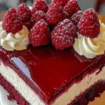 Raspberry Red Velvet Cheesecake Slice with Whipped Cream 3 Raspberry Red Velvet Cheesecake Slice with Whipped Cream