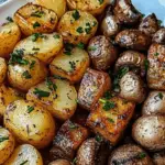 Roasted Baby Potatoes, Tofu, and Garlic Mushrooms Medley