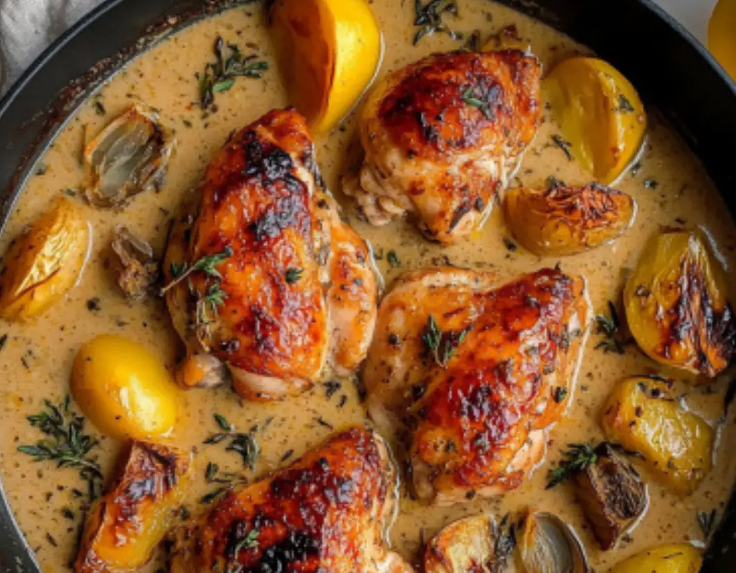 Creamy Lemon Herb Skillet Chicken Thighs