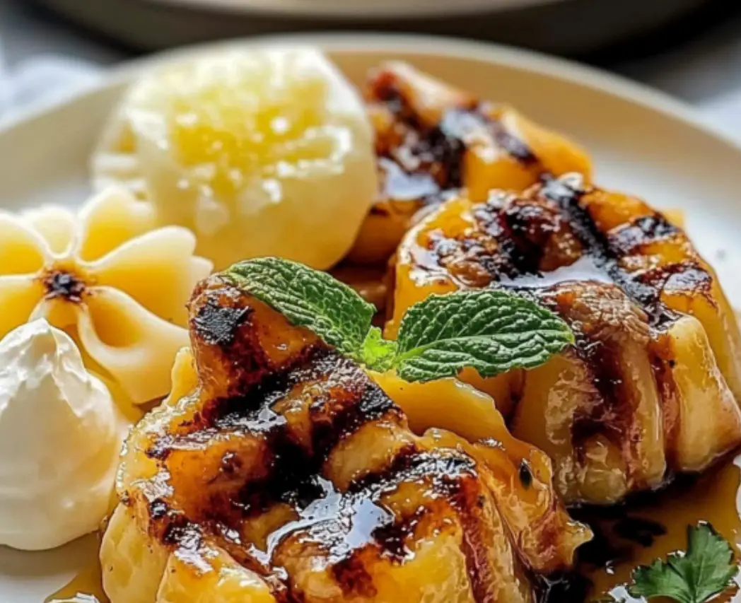 Grilled Pineapple with Caramel Sauce and Whipped Cream