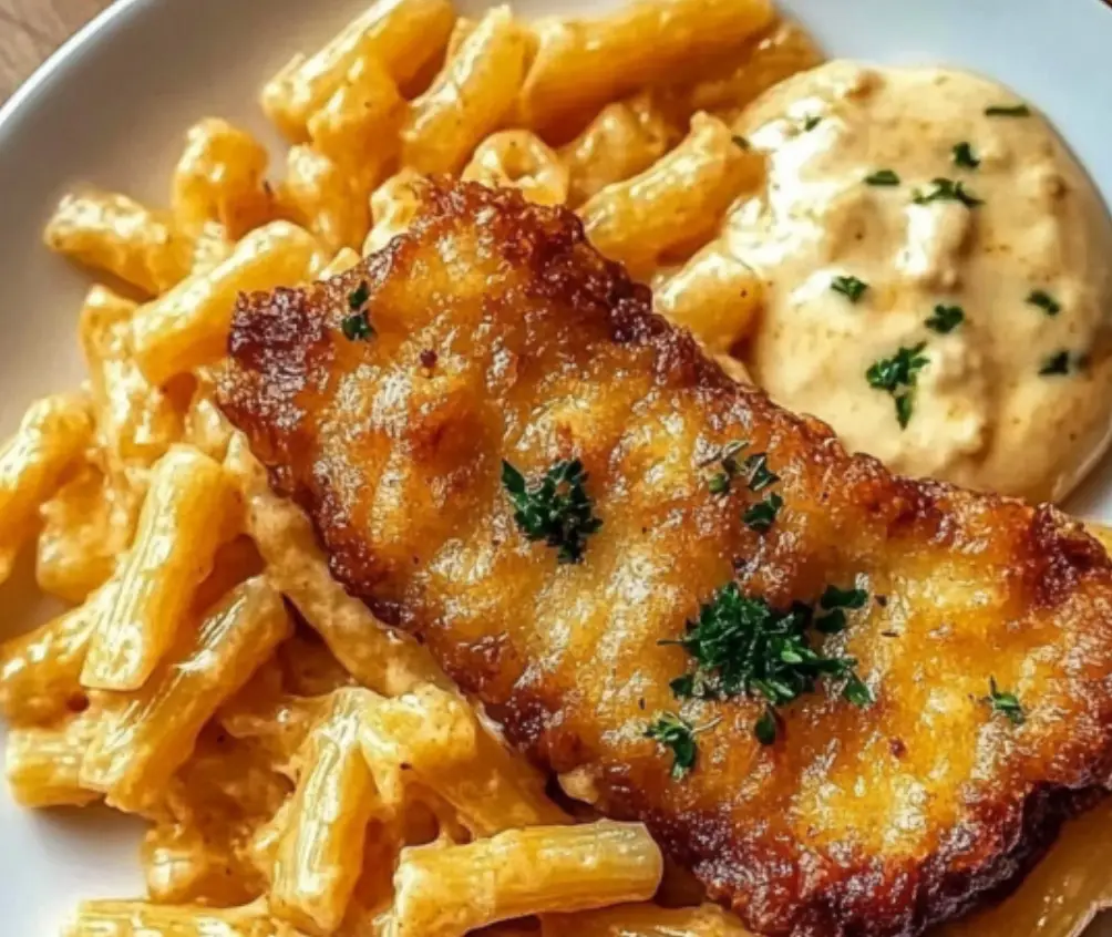 Crispy Fish Fillet with Macaroni and Cheese