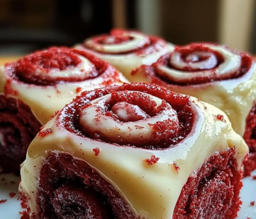 Red Velvet Cinnamon Rolls with Cream Cheese Frosting
