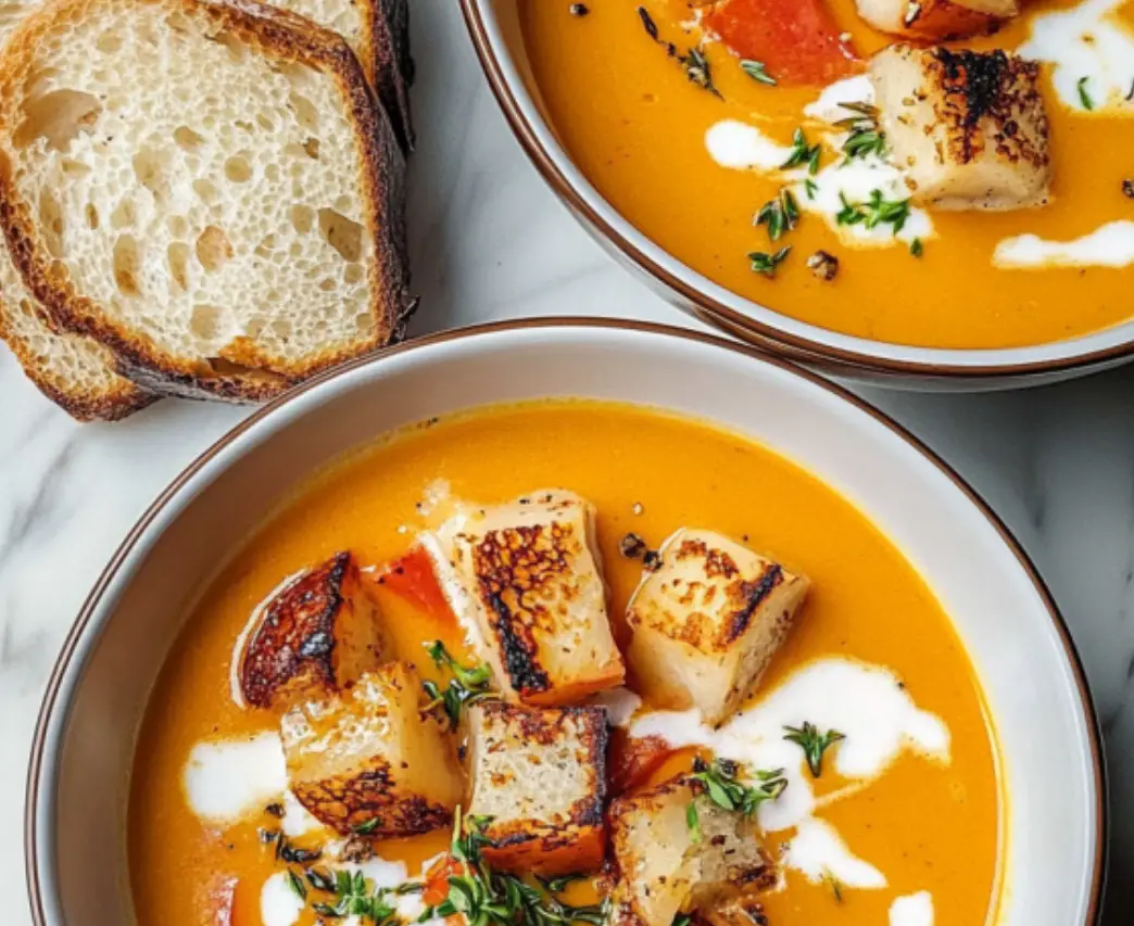 Creamy Tomato Soup with Croutons