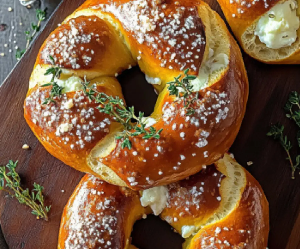 Soft Pretzel Rings Stuffed with Herbed Cream Cheese