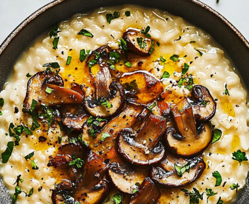Oven Risotto with Crispy Roasted Mushrooms