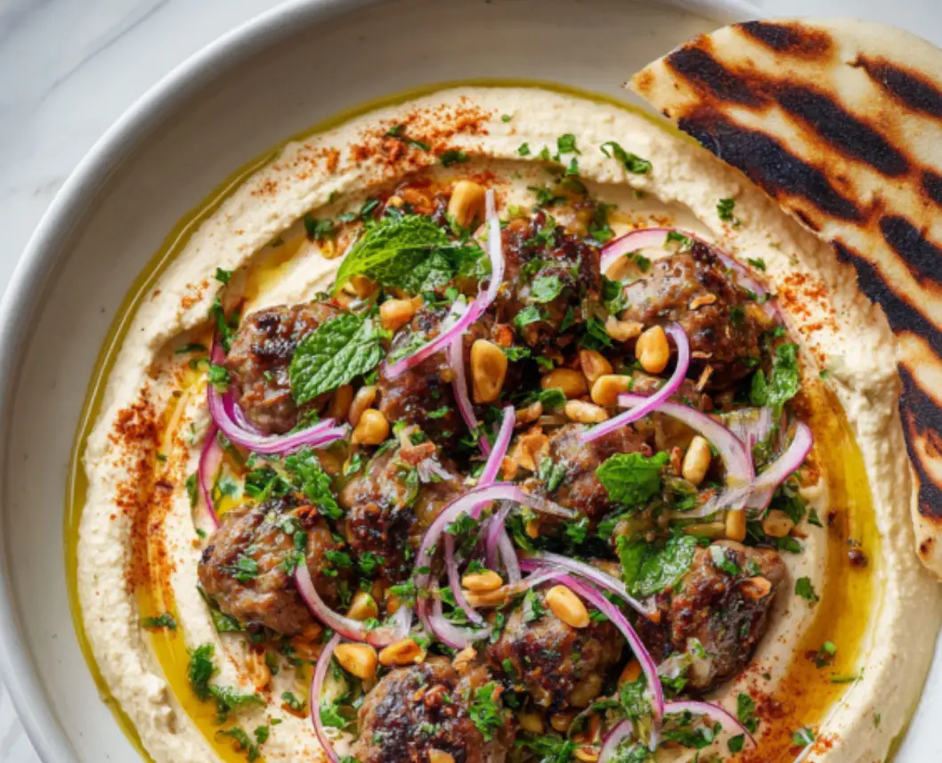 Middle Eastern Lamb Meatballs over Hummus