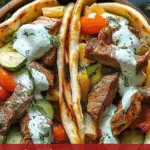 Beef and Vegetable Pita with Tzatziki Sauce