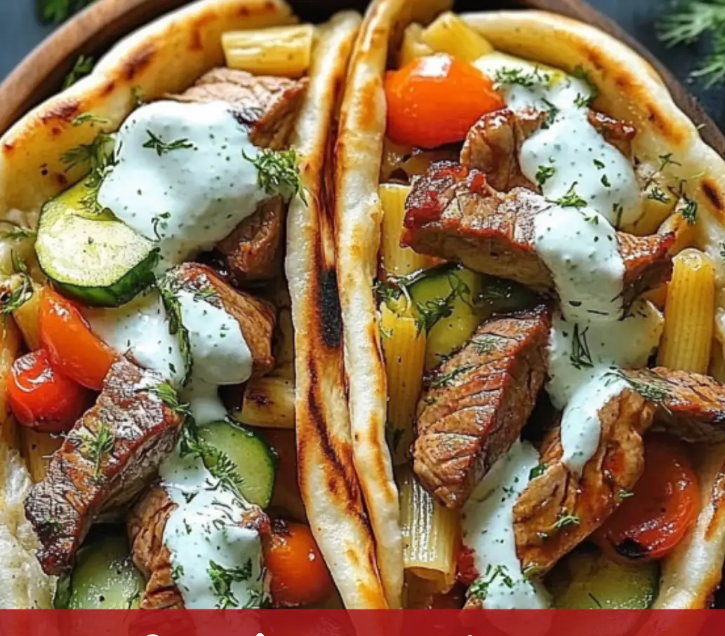 Beef and Vegetable Pita with Tzatziki Sauce