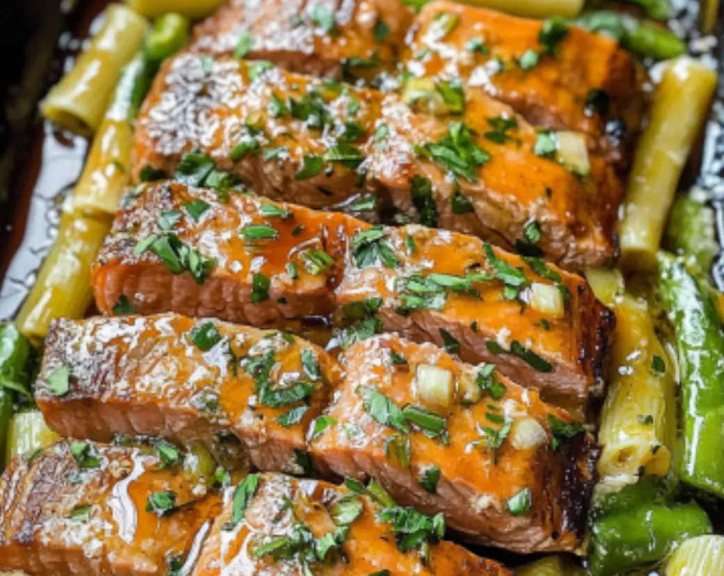 Honey Garlic Salmon with Asparagus and Pasta