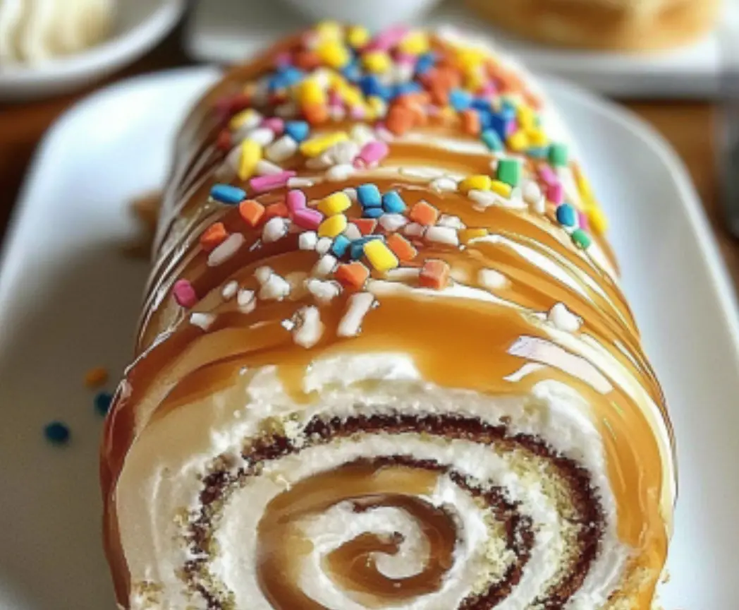 Caramel Cream Cake Roll with Sprinkles