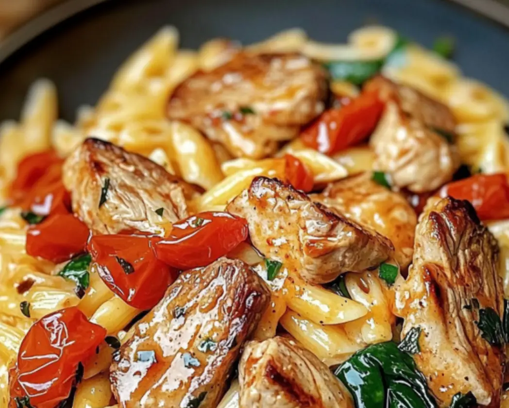 Creamy Penne Pasta with Seared Chicken and Tomatoes