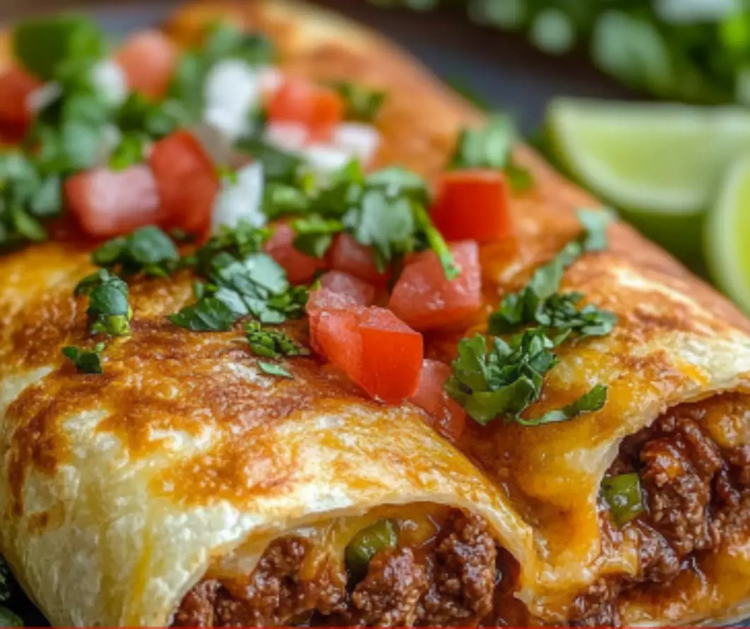 Cheesy Beef Enchiladas with Fresh Tomato and Cilantro