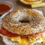 Cheesy Egg and Tomato Breakfast Bagel Sandwich 3 Cheesy Egg and Tomato Breakfast Bagel Sandwich