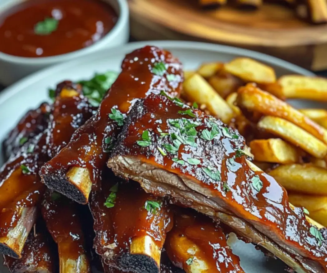 Sticky BBQ Ribs with Fries