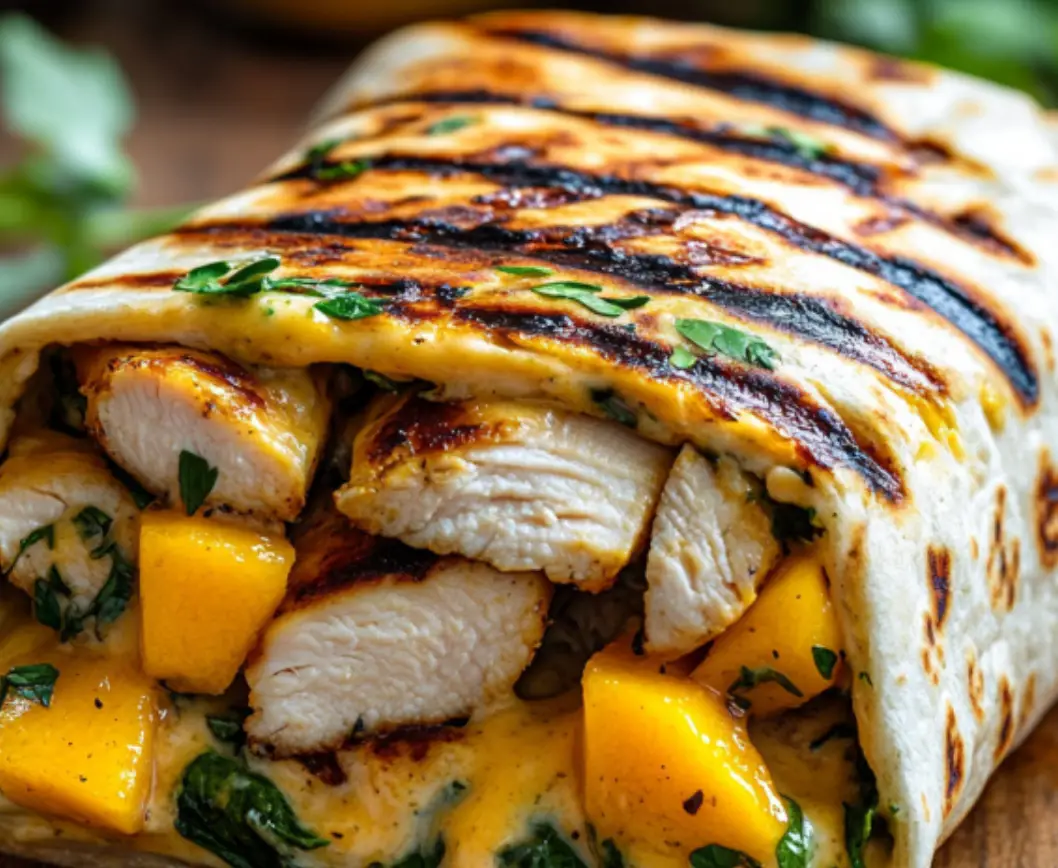 Mango Chicken Wrap with Cheddar and Spinach