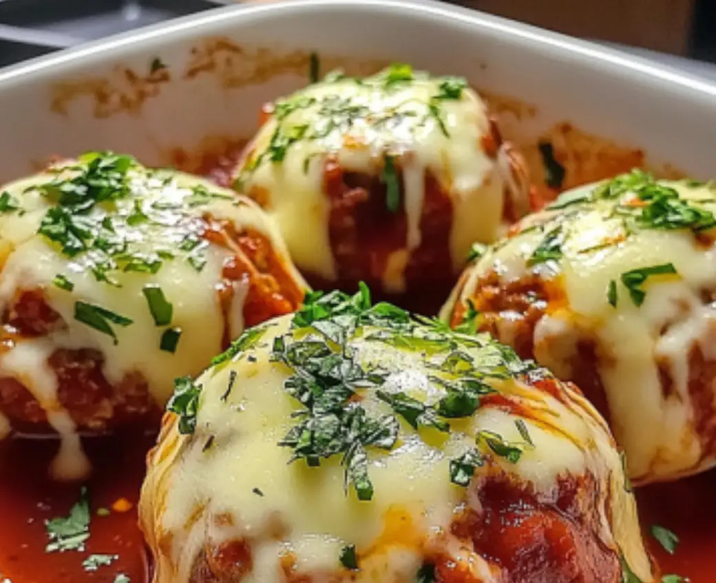 Cheese-Stuffed Meatballs in Marinara Sauce