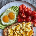 Healthy Avocado Toast Plate with Eggs and Fresh Strawberries 3 Healthy Avocado Toast Plate with Eggs and Fresh Strawberries